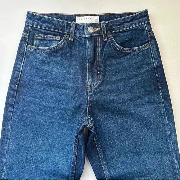 Topshop Straight Leg Jeans High Rise Ankle Crop Dark Blue Denim Size 26 - Picture 12 of 15